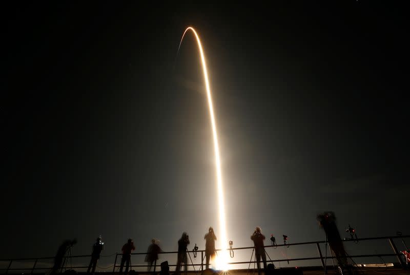 SpaceX Falcon 9 rocket, topped with Crew Dragon capsule, is launched carrying four astronauts on the first operational NASA commercial crew mission at Kennedy Space Center in Cape Canaveral