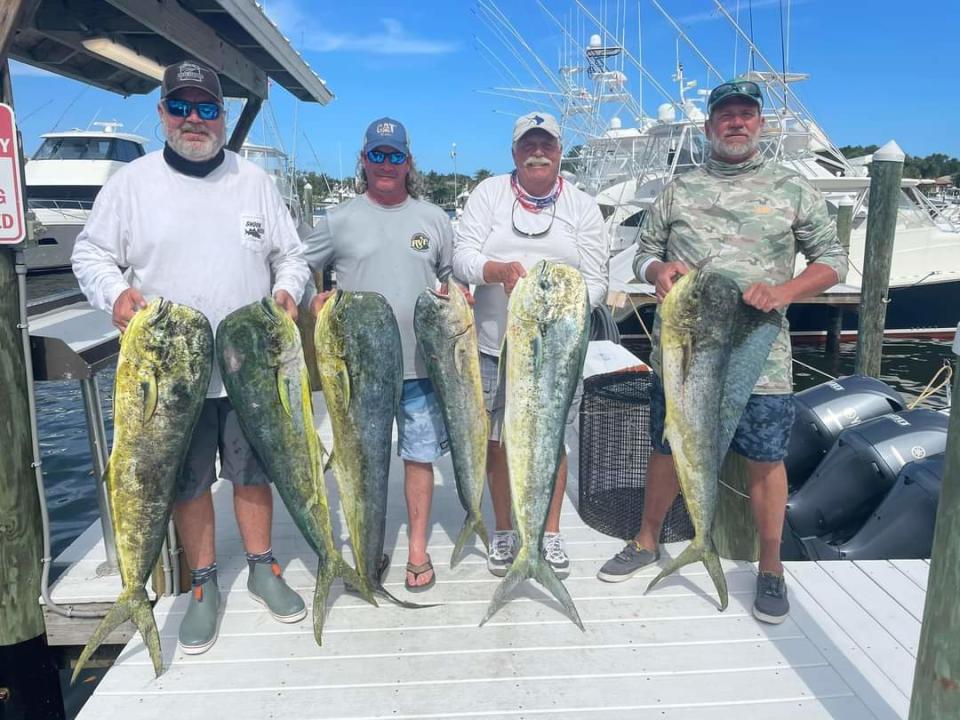 Dolphin are running, according to this group of Stuart anglers who fished Sunday with captain Nick Cremasco aboard DayMaker charters out of Sailfish Marina.