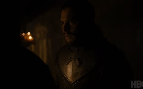 Jon Snow in Winterfell, learning the truth about his parents - Credit: HBO