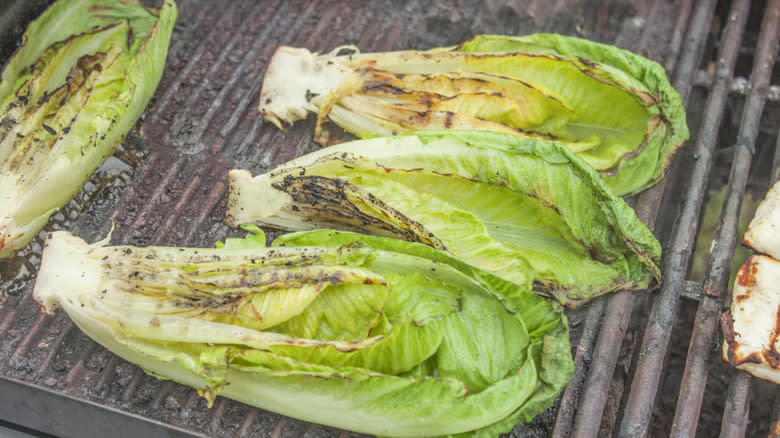 romaine lettuce on a grill