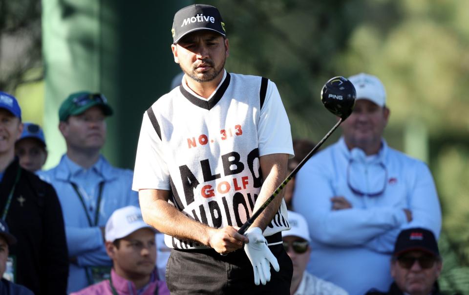 Jason Day wearing his gaudy Malbon jumper