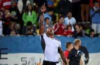 2016 Rio Olympics - Rugby - Men's Gold Medal Match - Fiji v Great Britain - Deodoro Stadium - Rio de Janeiro, Brazil - 11/08/2016. Leone Nakarawa (FIJ) of Fiji celebrates after scoring a try. REUTERS/Alessandro Bianchi