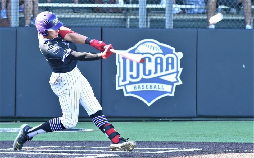 Wylie's Landon Williams hits a double in the first inning against Aledo. He scored on Garrett Graham's hit in the inning. Aledo won the game 2-1 on May 26 at Weatherford College's Roger Williams Ballpark to take a 1-0 lead in the Region I-5A semifinal series.