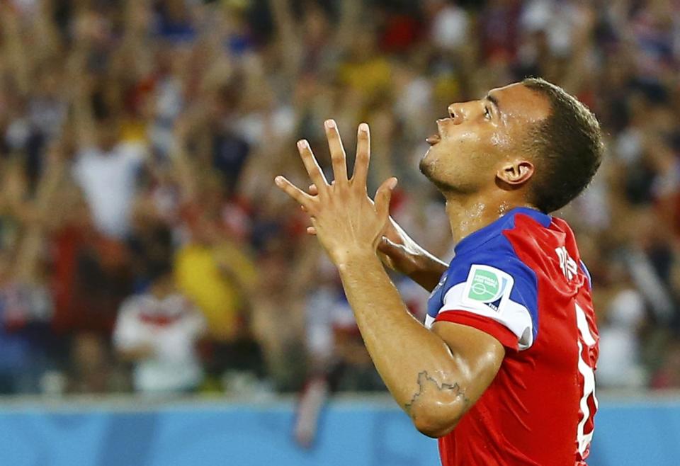 John Brooks of the U.S. celebrates his goal against Ghana during their 2014 World Cup Group G soccer match at the Dunas arena in Natal June 16, 2014. REUTERS/Stefano Rellandini (BRAZIL - Tags: SOCCER SPORT WORLD CUP) TOPCUP