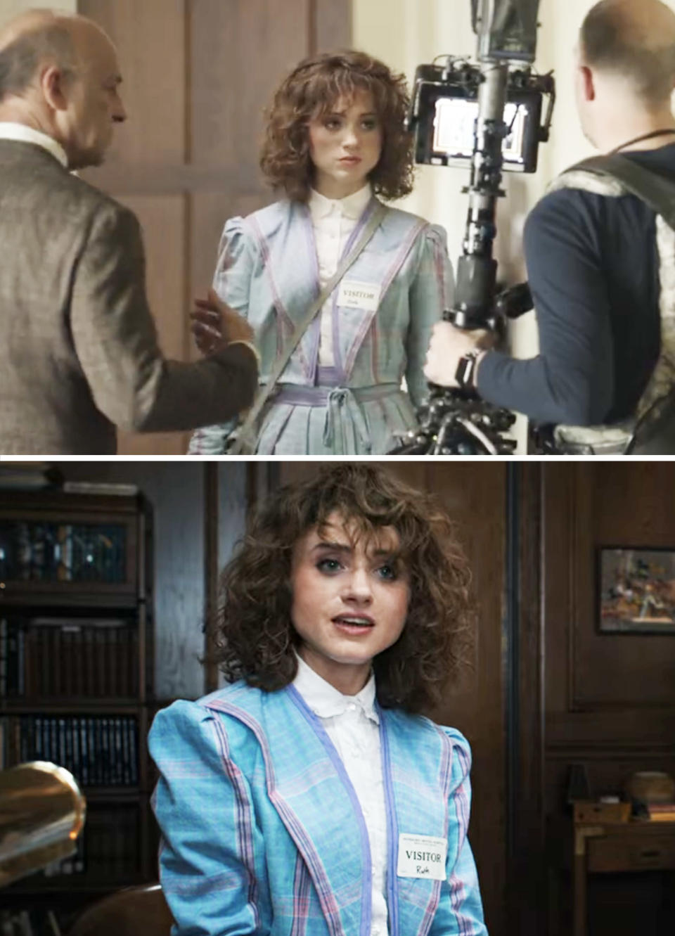 Natalia Dyer shooting a scene for "Stranger Things"