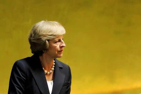 British Prime Minister Theresa May enters the General Assembly Hall to speak during the 71st United Nations General Assembly in Manhattan, New York, U.S. September 20, 2016. REUTERS/Eduardo Munoz