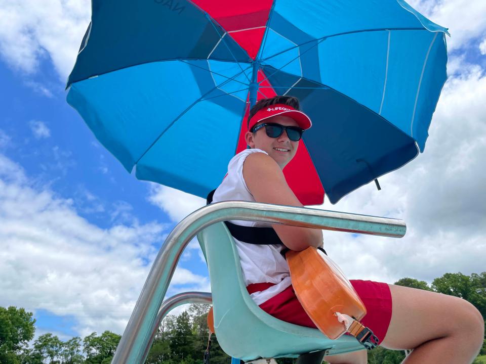 Logan DeRosa, 16, said he’s a lifeguard because it’s a terrific summer job at the Lions Club Karns Community Pool opening day Saturday, May 28, 2022.