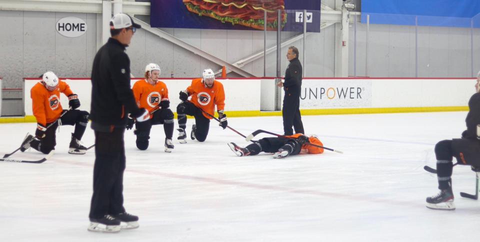 The Philadelphia Flyers are getting a taste of the intense training camp skates that head coach John Tortorella has become notorious for. (Photo via Travie Ballin/YouTube)