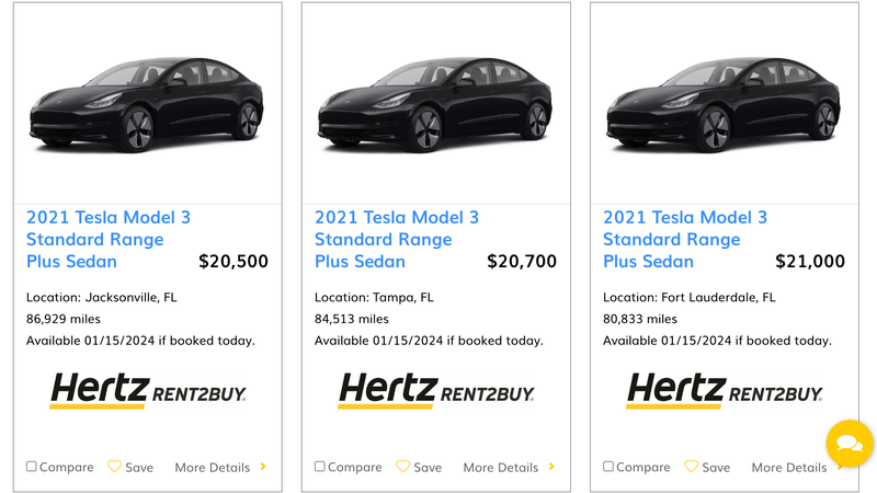 Screenshot: Hertz Car Sales