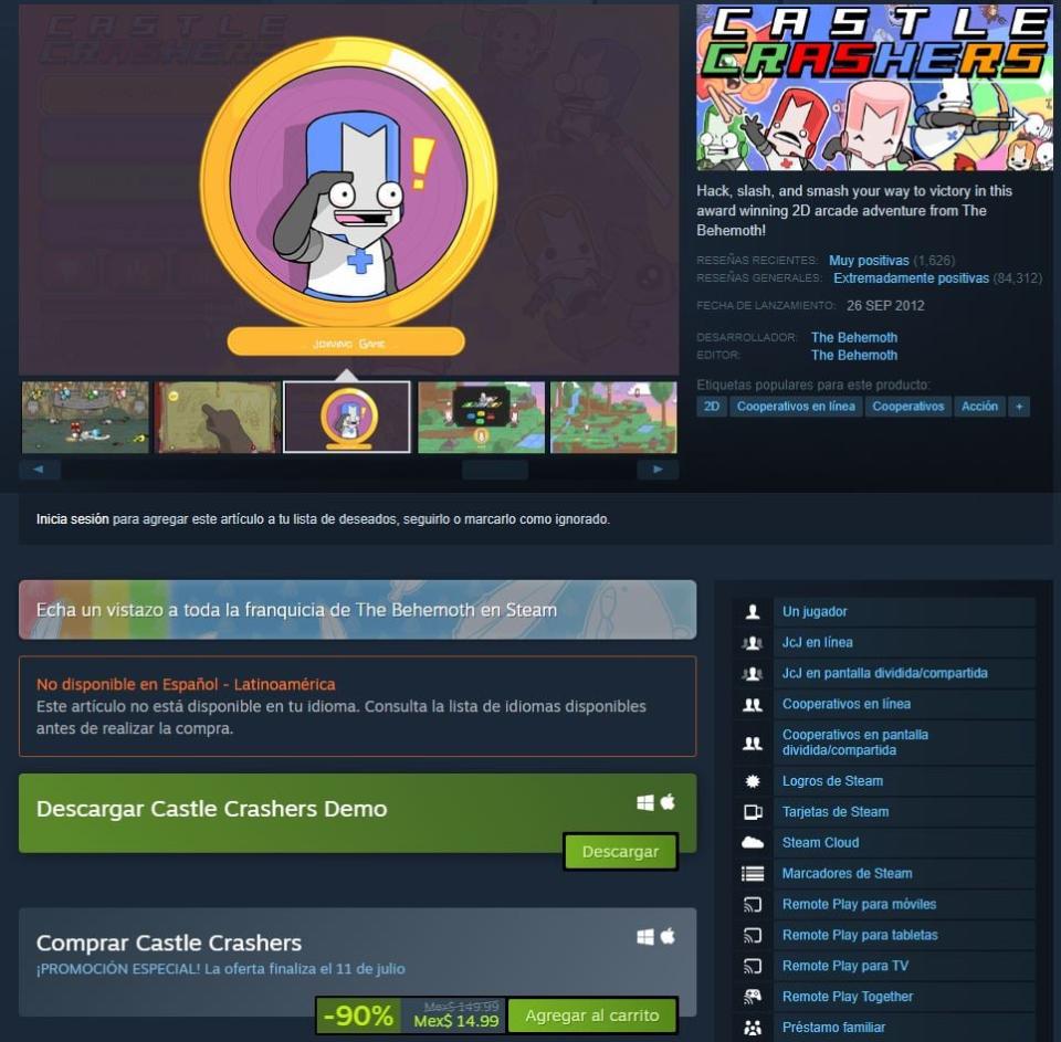 Castle Crashers está muy barato en Steam