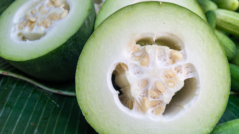 closeup of sliced winter melon