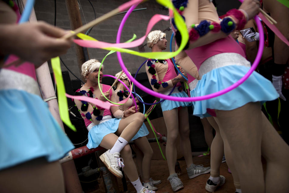 Israelis wear costumes at a Purim party in Tel Aviv, Israel, Saturday, Feb. 23, 2013. (AP Photo/Oded Balilty)