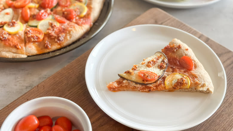 slice of whole wheat summer veggie pizza