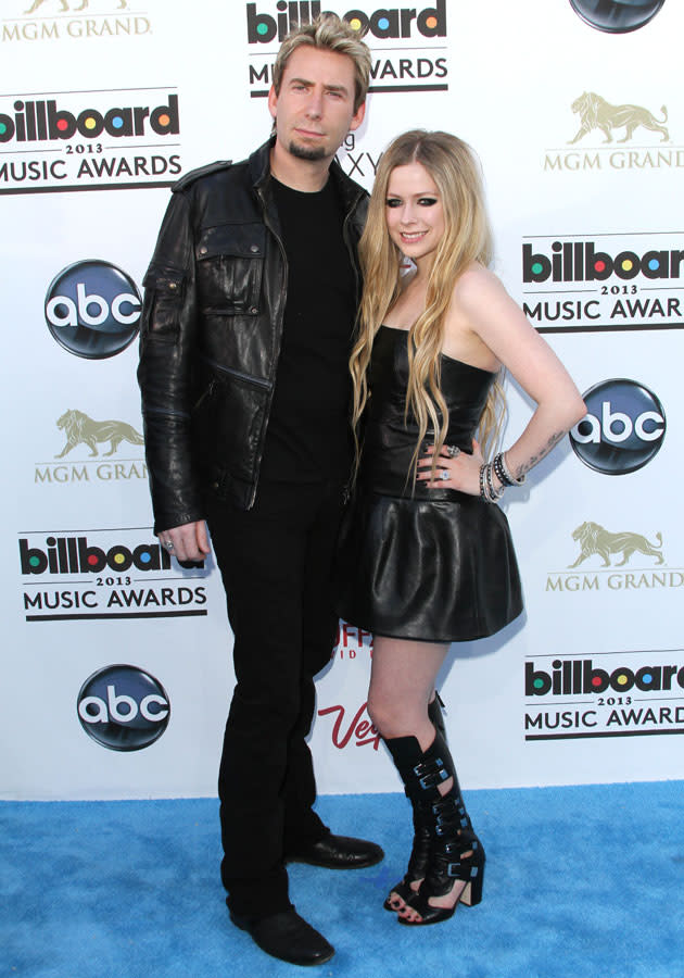 Worst dressed: Avril Lavigne went for the dominatrix look in her leather frock.