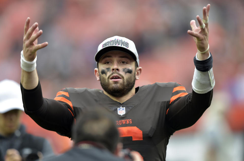 Baker Mayfield led his second win as Browns quarterback, in overtime against the Ravens. (AP)