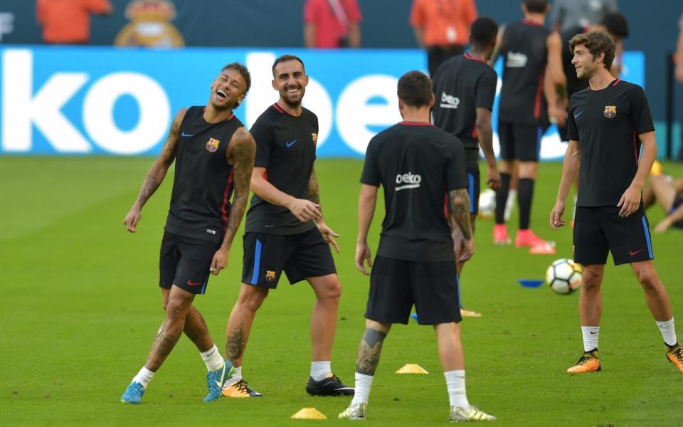 Neymar and teammates take part in a training session at Hard Rock Stadium in Miami, Florida, on July 28, 2017, one day before their International Champions Cup friendly match against Real Madrid - Credit: AFP