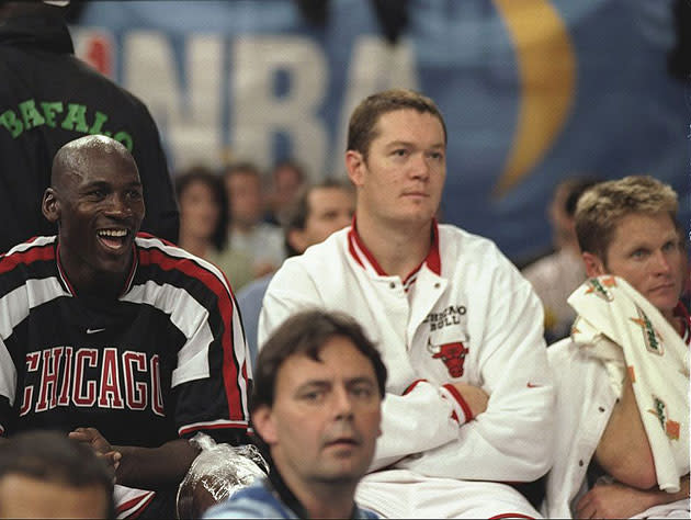 Luc Longley and Steve Kerr are already sick of Michael Jordan explaining his Twitter burns. (Getty Images)