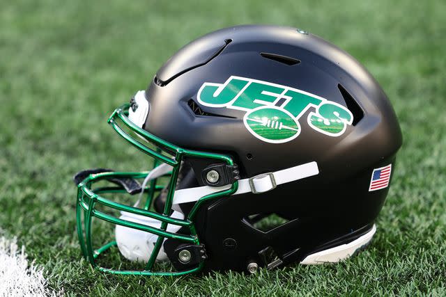 <p>Perry Knotts/Getty</p> Stock image of a Jets helmet