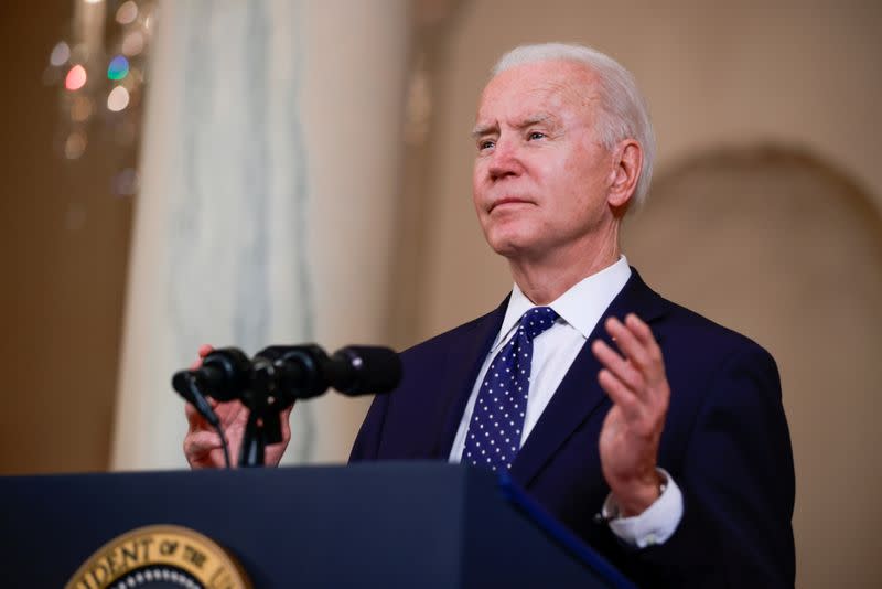 FILE PHOTO: U.S. President Biden speak at the White House in Washington