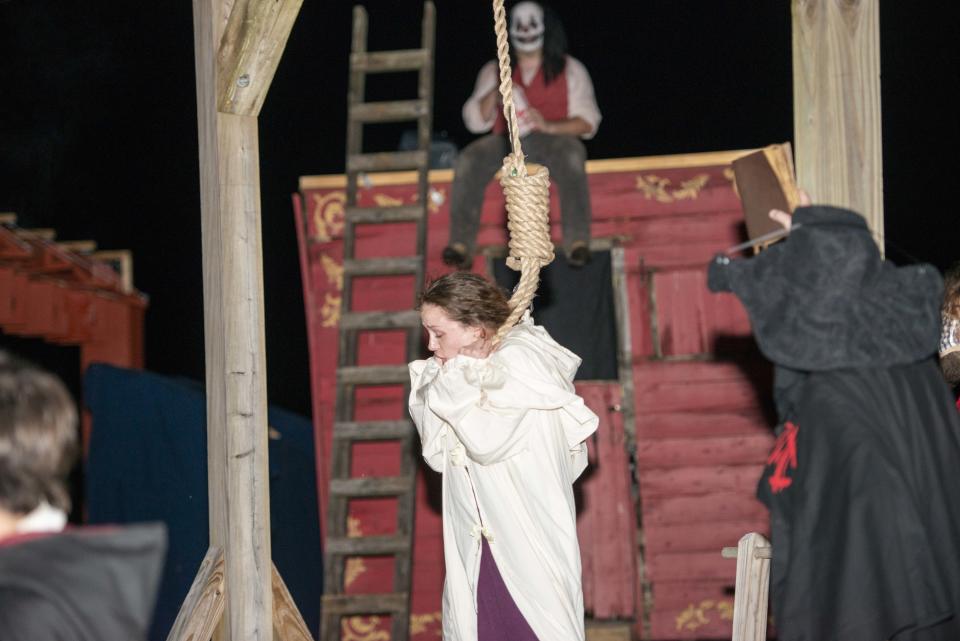 Terror Town opens for the season on Friday. It features haunted themes and trails, shops, restaurants, live music and other attractions. Pictured is a public hanging re-enactment from a previous season.
