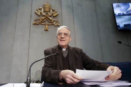 Vatican spokesman Father Federico Lombardi looks on during a news conference at the Vatican February 5, 2016. REUTERS/Max Rossi