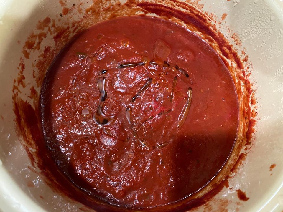 48 hour marinara sauce in a pot