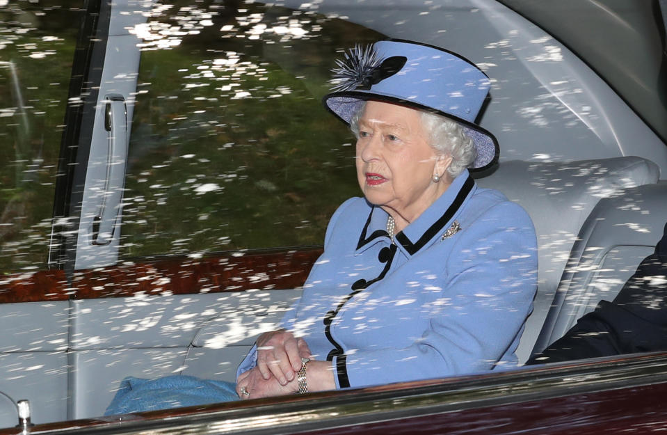 The Queen leaves Crathie Kirk after attending a Sunday morning service near Balmoral. (Photo by Andrew Milligan/PA Images via Getty Images)