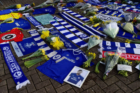 Soccer Football - Cardiff City - Cardiff City Stadium, Cardiff, Britain - January 23, 2019 General view of tributes left outside the stadium for Emiliano Sala REUTERS/Rebecca Naden