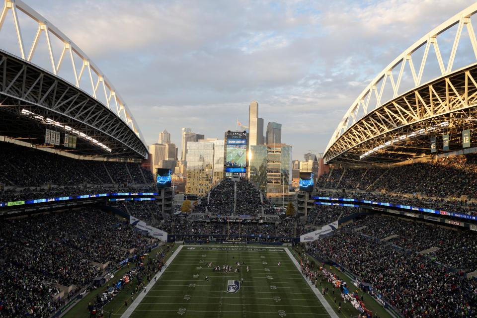 Lumen Field is shown during an NFL football game against the Seattle Seahawks and the Arizona Cardinals, Sunday, Nov. 21, 2021, in Seattle.