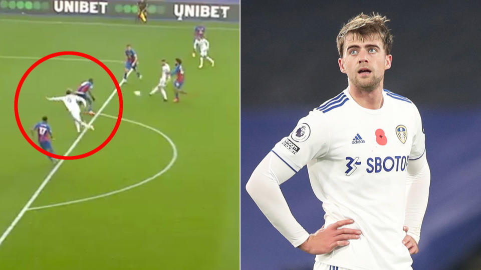 Seen here, Leeds striker Patrick Bamford was called offside in a highly contentious VAR decision.