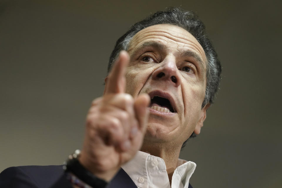 New York Governor Andrew Cuomo speaks before getting vaccinated at the mass vaccination site at Mount Neboh Baptist Church in Harlem on March 17 in New York City. (Photo: Photo by Seth Wenig-Pool/Getty Images)