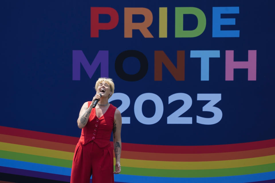 Betty Who performs at a Pride Month celebration on the South Lawn of the White House, Saturday, June 10, 2023, in Washington. (AP Photo/Manuel Balce Ceneta)