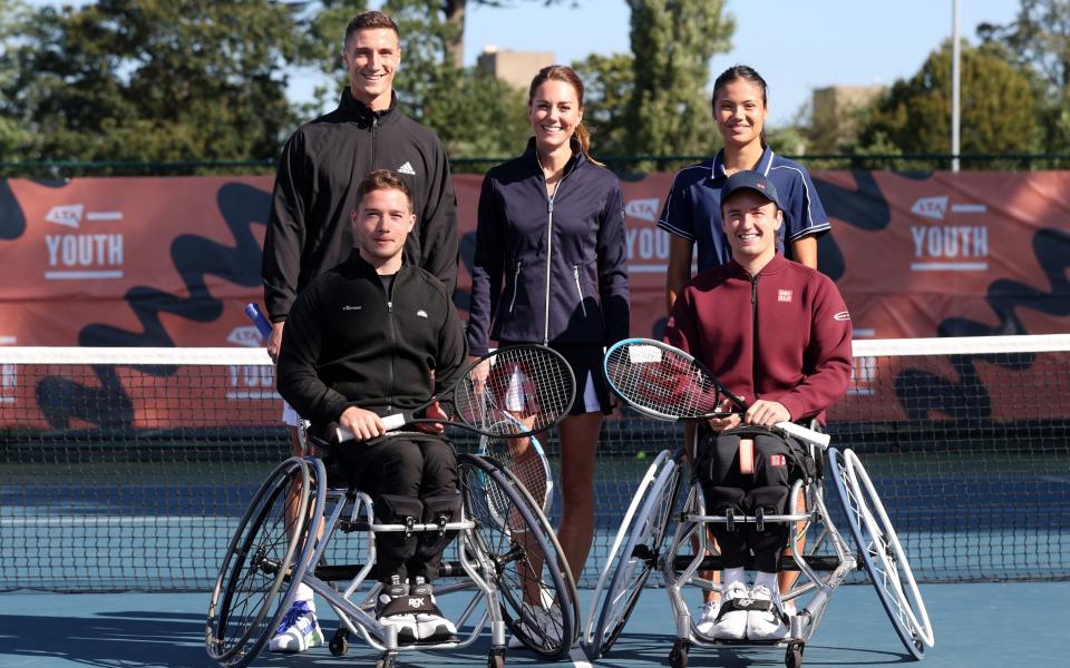 Duchess of Cambridge poses with British US Open champions Emma Raducanu, Joe Salisbury, Alfie Hewett and Gordon Reid - Julian Finney/Getty Images