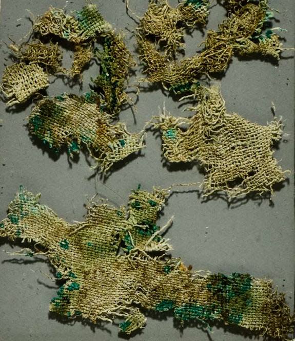 The 2,800-year-old Lusehøj textile made from imported nettles and found in a grave along with the bones from what may be a Scandinavian man, scientists report on Sept. 28, 2012.