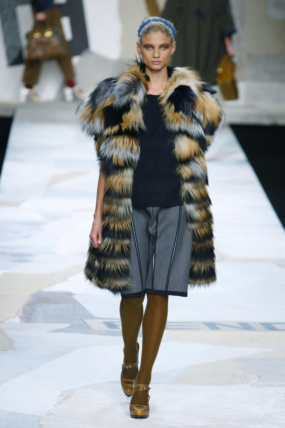 A model walks the runway during the Fendi's fall/winter 2011 show on Feb. 24, 2011, in Milan.