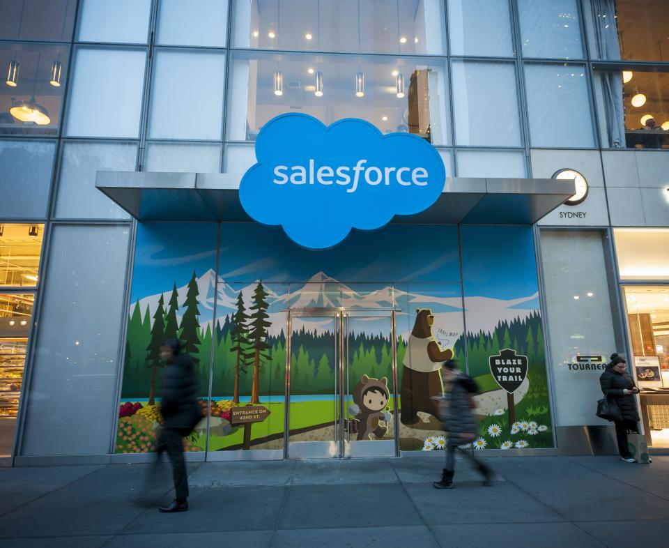 The offices of Salesforce, a cloud-computing company, are seen in Midtown Manhattan in New York on Tuesday, March 20, 2018. Salesforce announced it will buy Mulesoft in deal worth $6.5 billion. (Photo by Richard B. Levine)