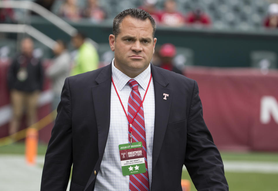 Temple Owls athletic director Dr. Pat Kraft looks on prior to the game against the Charlotte 49ers at Lincoln Financial Field on Sept. 24, 2016. (Getty)