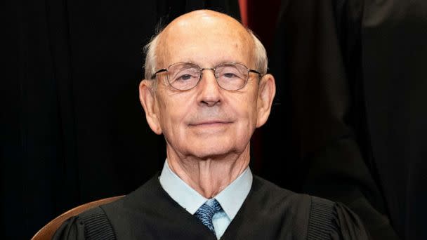 PHOTO: Associate Justice Stephen Breyer sits during a group photo of the Justices at the Supreme Court in Washington on April 23, 2021. (Erin Schaff/POOL/AFP via Getty Images, FILE)