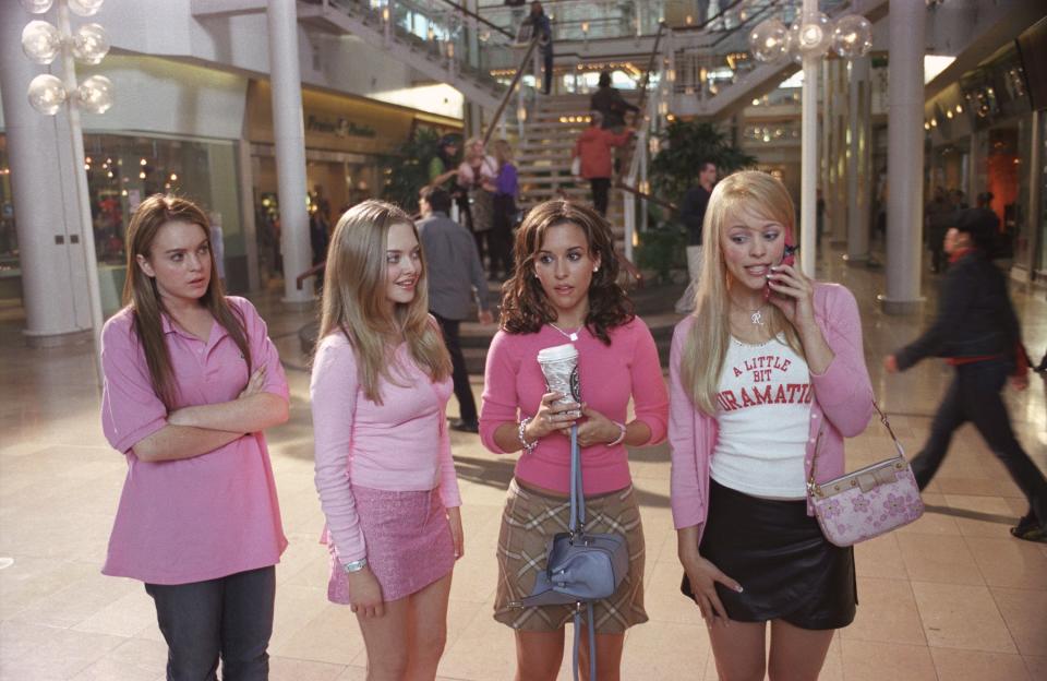 Lindsay Lohan (from left) as Cady, Amanda Seyfried as Karen, Lacey Chabert as Gretchen and Rachel McAdams as Regina in "Mean Girls."