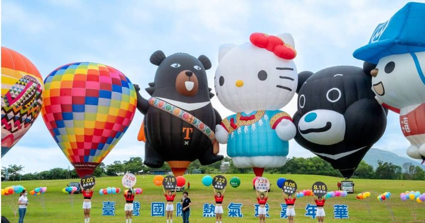 今年除了HELLO KITTY熱氣球、台北熊讚熱氣球，還將有賽車球、老虎球等20顆外國造型球。（圖／台東縣政府提供）