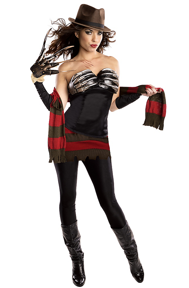 <p>This costume is more confusing than upsetting. So, Freddy is using his own clawed hands on his, uh, bosom? And his iconic striped sweater has been reduced to a <a rel="nofollow noopener" href="http://www.partycity.com/product/adult+corset+freddy+krueger+costume+nightmare+on+elm+street.do?sortby=ourPicks&page=3&navSet=110777" target="_blank" data-ylk="slk:barely there skirt and scarf;elm:context_link;itc:0;sec:content-canvas" class="link ">barely there skirt and scarf</a>? The horror!<br>(Photo: Partycity.com) </p>