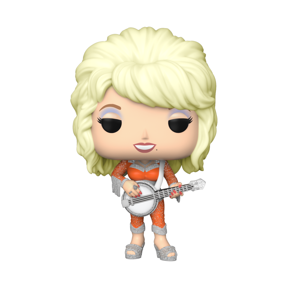 A new 4-inch tall Funko Pop figurine features Dolly Parton in an iconic concert outfit.
