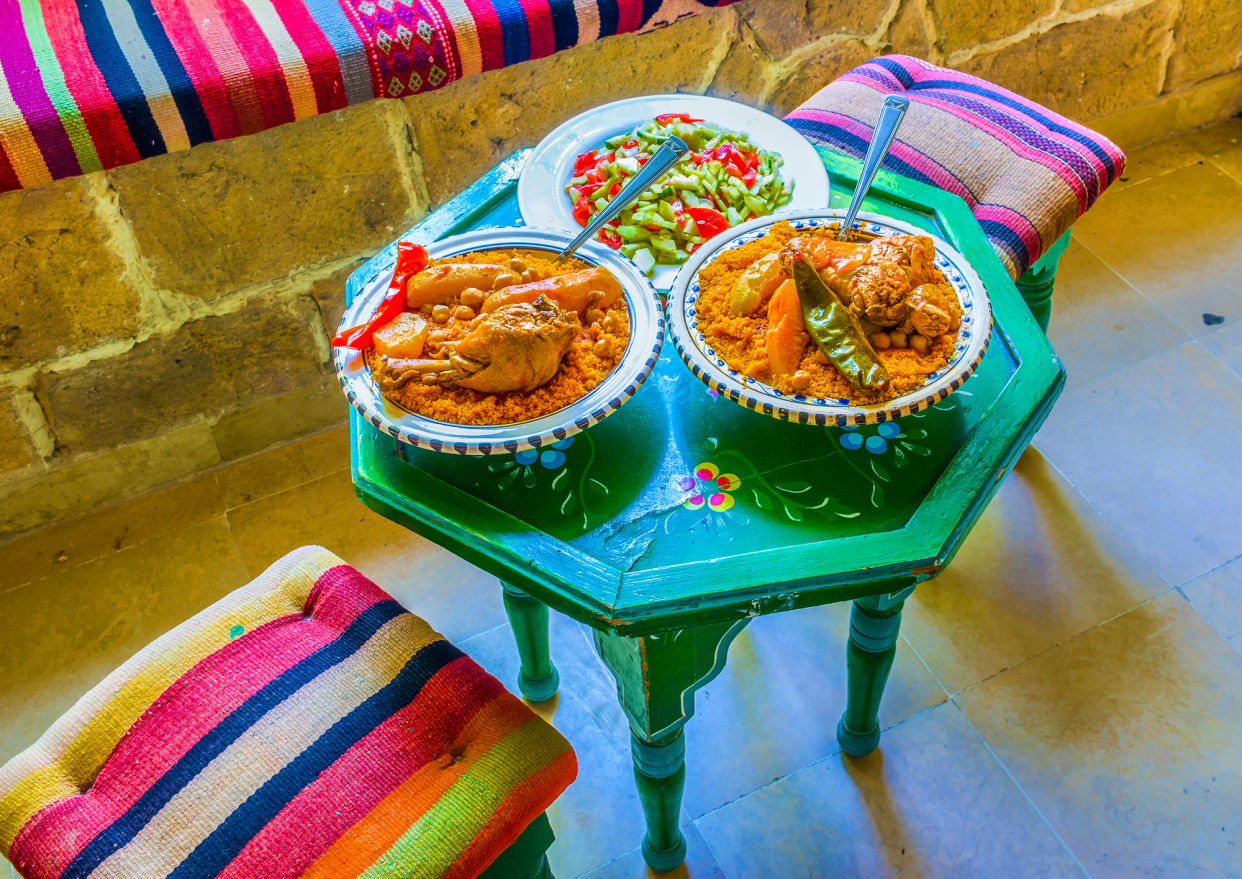 Traditional Lunch Setting on a Stone Porch, Tunis, Tunisia