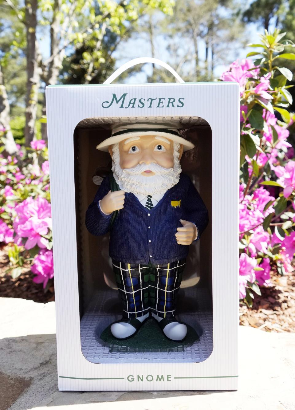 The large gnome available at Augusta National Golf Club merchandise shops for the 2024 Masters Tournament.