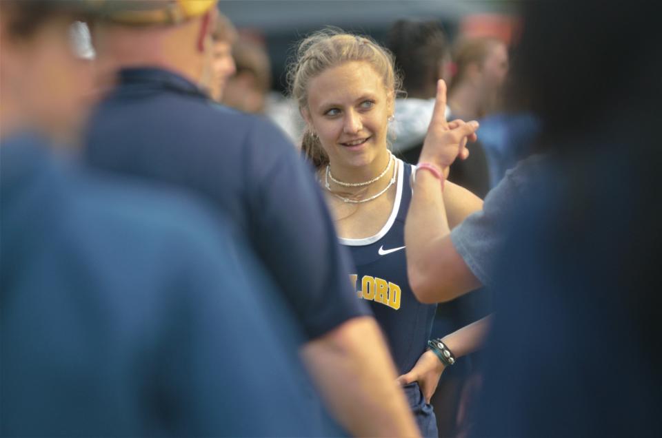 Ana Fortier learns she is state bound after qualifying in the 100m run with a time of 12.97 seconds during the MHSAA Regional 11-2 track meet on Friday, May 19 at Shepherd High School.