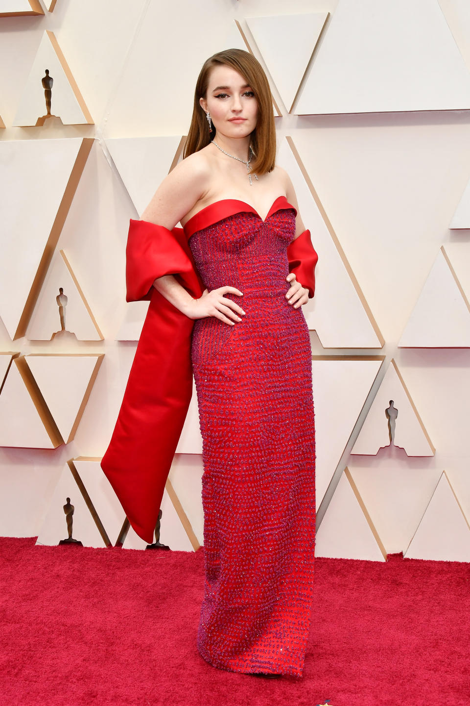 The "Booksmart" star opted for a gown by Louis Vuitton, supporting the Red Carpet Green Dress initiative that promotes sustainable fashion both on and off the red carpet.