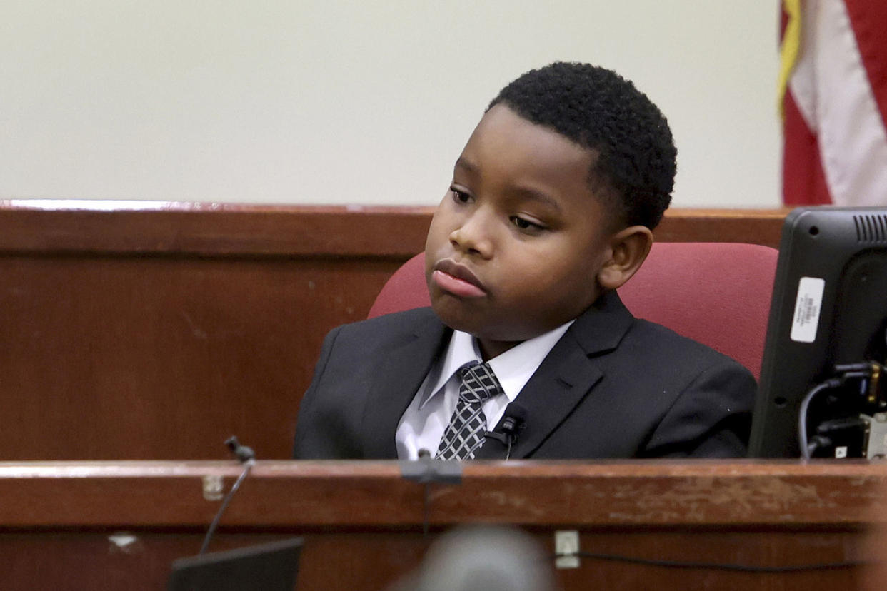 Zion Carr, 11, testifies during the murder trial of former police officer Aaron Dean on Dec. 5, 2022, in Fort Worth, Texas.  (Amanda McCoy / Pool via AP file)