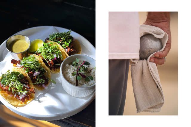 <p>From left: Courtesy of Pablo&#39;s Mexican Cuisine; VW Pics/Getty Images</p> From left: Tacos at Pablo’s Mexican Cuisine; a boules player awaits a turn.