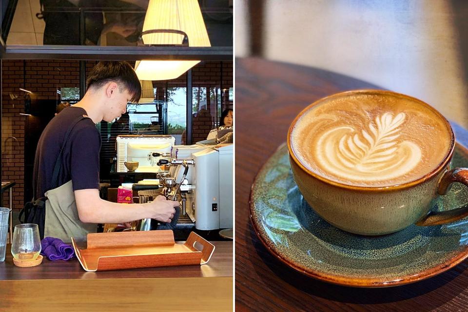 The barista foaming the milk to make a beautiful art for a 'caffè latte'.