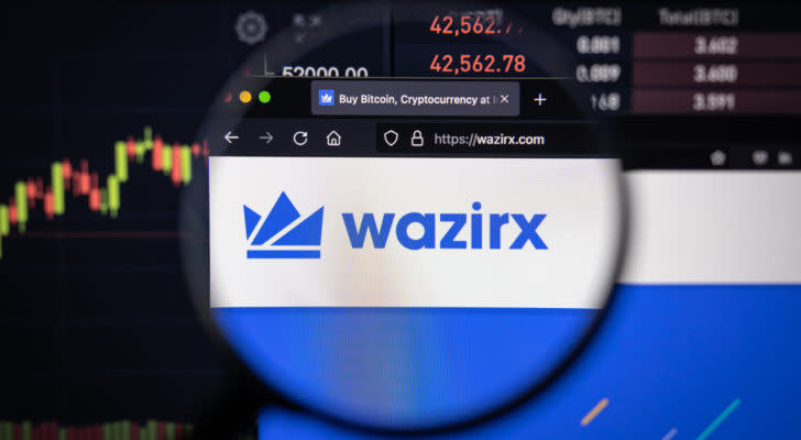 WazirX (WRX-USD) logo on a website with a price chart in the background